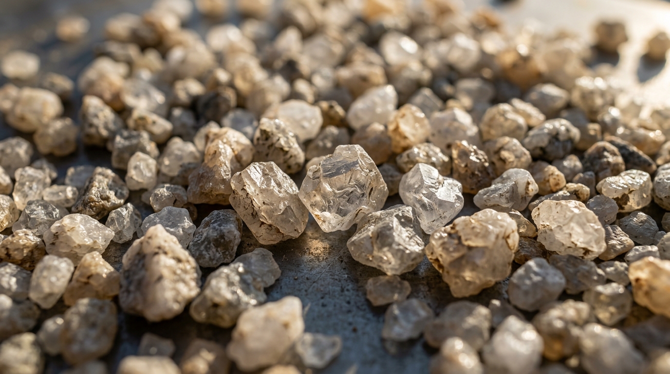 Close-Up Inspection of ASTM C33 Washed Concrete Sand Grains in 50-lb Bag Packaging